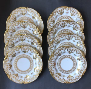 Limoges~8 STUNNING L POUYAT 8.5" GILT FLORAL PLATES-Unused - Picture 1 of 5