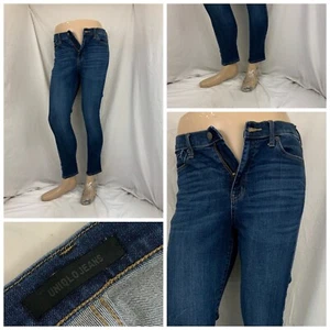 Uniqlo Jeans 28 In Blue Dark Wash Flat Front Straight Cotton Stretch YGI Y1-1 - Picture 1 of 11