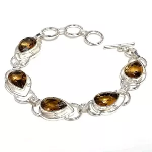 Ahumado Cuarzo Gema Handmade 925 Plata de Ley Joyería Pulsera Tamaño - Imagen 1 de 1