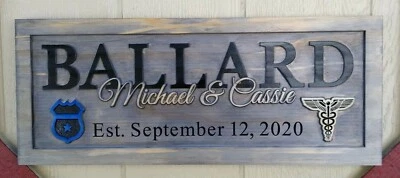  Family Last Name Sign Custom Carved Wood Plaque Couple Wedding Gift SL110 - Image 1 of 4