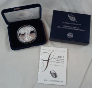 2016-W Proof American Silver Eagle Dollar $1 Box & COA US Mint Bullion OGP - Picture 1 of 5