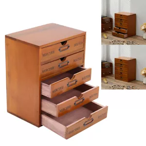 5 Tier Vintage Chest Drawers Wooden Small Cabinet Desktop Storage Box Organiser - Picture 1 of 12