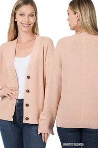 Zenana Smooth Knit Button Front V-Neck Cardigan Sweater in 6 Colors - Picture 1 of 19