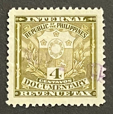 Travelstamps: Philippines Documentary Revenue Tax Stamp 4 Centavo  Used VLC - Image 1 of 4