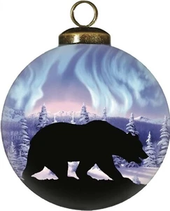 Inside Reverse Painted Glass Ball Ornament Bear Northern Lights - Picture 1 of 6