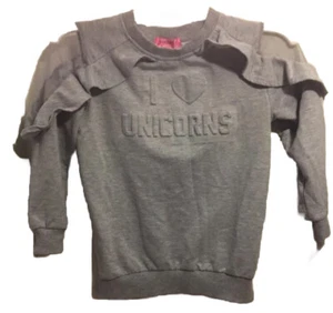 Sudadera Niña I Corazón Unicornios Gris Talla 14/16 Con Volantes Y Malla Hombros - Imagen 1 de 4