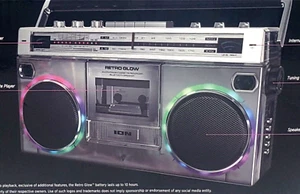 ION AUDIO RETRO GLOW BLUETOOTH WIRELESS TRANSLUCENT BOOMBOX WITH CASSETTE PLAYER - Picture 1 of 9