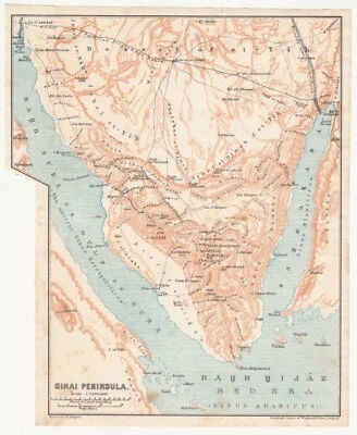 SINAI PENINSULA Egypt  Antique Map  1912  ORIGINAL VINTAGE map Red Sea - Image 1 of 4