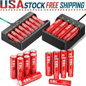 EBL AA AAA Rechargeable Lithium Li-ion Batteries 1.5V / Battery Charger Lot - Picture 1 of 68