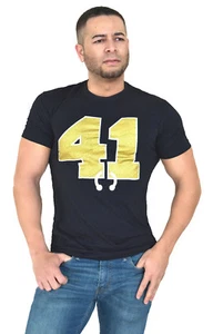 Black Saints 41 Nose ring Alvin Graphic T-shirt Stretch v-neck Game day top Y2K - Picture 1 of 5
