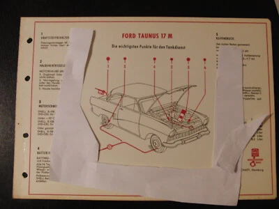Shell Schmierplan Ford Taunus 17 M  Schmieranweisung Serviceplan 1959 - Bild 1 von 2