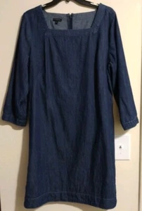 Vestido para mujer Talbots manga 3/4 talla 12 azul cambray cuello cuadrado algodón - Imagen 1 de 8