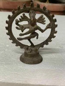 Antique Indian Lord Nataraja Dancing Shiva Idol Pure Brass Religious Sculpture - Picture 1 of 10