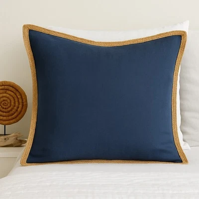 Like Pottery Barn Jute Braid blue Linen Accent Throw Pillow Sham 20" x 20" - Image 1 of 4
