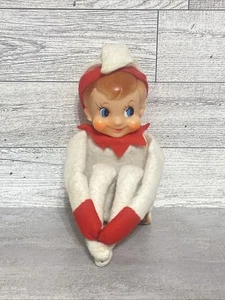 De colección Años 60 Japón Rodillera Elfo Blanco Rojo Vinilo Cara Pixie Navidad LEER - Imagen 1 de 9