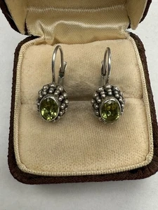 Vintage Sterling Silver 925 Handmade Peridot Beaded Dangle Earrings - 4.5g - Picture 1 of 6