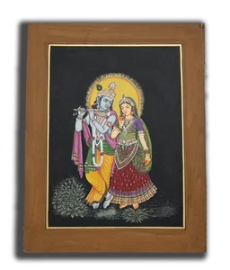 Pintura Icónica Religiosa Hecha a Mano Radhah Krishna 14.5 X 10.75 en "PN2721" - Imagen 1 de 3