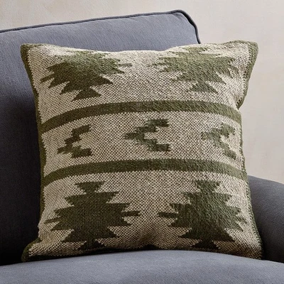 NKUKU BHUMI WOOL&JUTE MOSS GREEN KILIM CUSHION COVER 50X50CM SQUARE! STUNNING. - Image 1 of 4