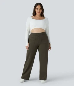 Halara Wide Leg Pull On Pants 2X Army Green High Rise Stretch Palooza Baggy NWT - Picture 1 of 11