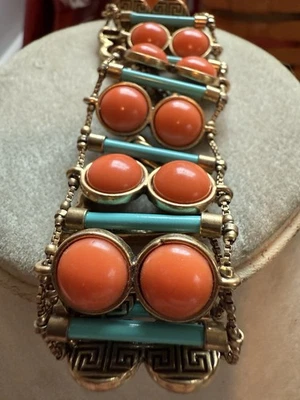 Brazalete chapado en oro de 1” de plástico azul y naranja de colección de los años 90 LUCKY BRAND Foto 1 de 4