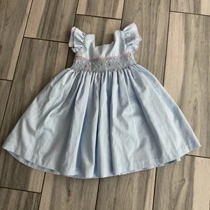 Girls Toddler Light Blue Smock Dress With Bow Floral Size 2T 3T - Picture 1 of 8