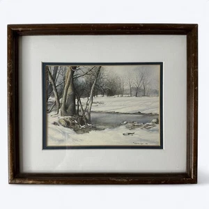 Burton Dye 1983 Winter Solitude Small Watercolor Art Print Framed Landscape TN - Picture 1 of 14