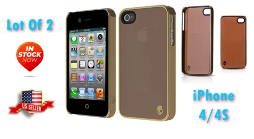 2 SKULLCANDY AVIATOR CLIP ON SLEEK HARDSHELL CASE FOR IPHONE 4/4S Brown/Gold Rim - Image 1 of 1