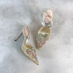 Rene Caovilla Slingback Heels Rhinestone Sandals Elegant Sparkle Shoes Y2K - Picture 1 of 10