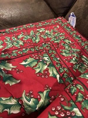 April Cornell Holly Red Christmas 60 x 108 Table Cloth New With Tags...Beautiful - Image 1 of 4