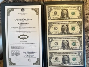 World Reserve Monetary Exchange Uncut Sheet 2009 $1 US Dollar Bills  & COA - Picture 1 of 4