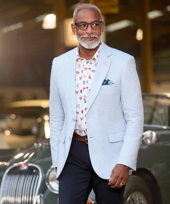 Joe Browns Men's Tonal Detail Linen Blend Herringbone Blazer, Blue, 48 - Image 1 of 4