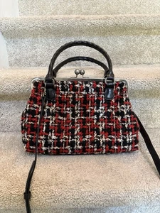 Patricia Nash Rora Frame Satchel Red Boucher Plaid Kisslock Handtasche Schultertasche - Bild 1 von 8