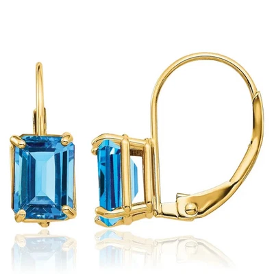 14K Solid Yellow Gold Swiss Blue Topaz Dangle Earrings - Image 1 of 4