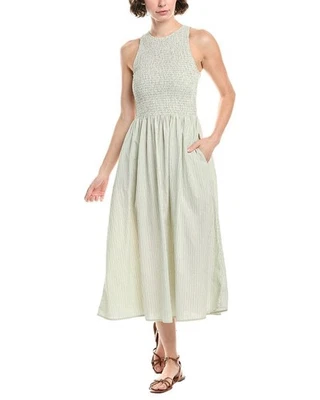 Madewell The Plus Melody Smocked Midi Dress Sleeveless Green Stripes Size 1X NWT - Image 1 of 4