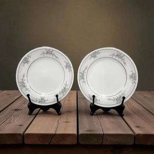 Noritake Sweet Leilani 3482 Bread & Butter Plate 6 3/8" Gray Pink Roses Set of 2 - Picture 1 of 7