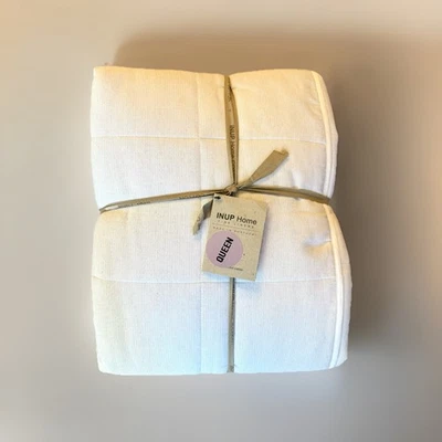 Edredón edredón INUP Home lino fino Queen gris azul a rayas 100 % algodón nuevo con etiquetas Foto 1 de 4