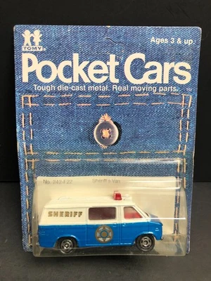 Tomy Pocket Cars #242-F22 Sheriff's Van, Chevrolet Chevy Van. Tarjeta sin perforar. Foto 1 de 4