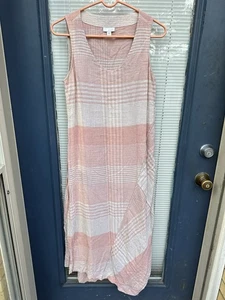 Pure Jill XS Faux Wickel Maxikleid rot creme kariert Streifen Linien Leinenmischung - Bild 1 von 8