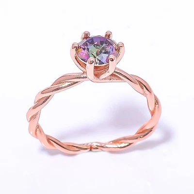 Mystic Topaz Silver Plated Jewelry Rose Gold Plated Ring Adjst R7385-11_2 - Image 1 of 4