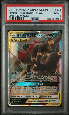 2019 POKEMON SUN & MOON UNIFIED MINDS #125 UMBREON & DARKRAI GX PSA 9 - Image 1 of 2