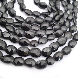 Natural Black Spinal Gemstone Faceted Oval Beads - 96 CT 8-12 MM 10 Inch - Picture 1 of 4