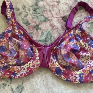 Vintage Olga Second Skin Satin ungefüttert Full Coverage BH rosa Blumen 36DD 35002 - Bild 1 von 10