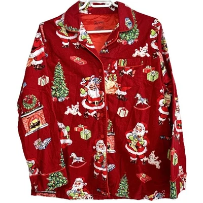 WOMEN'S "NICK & NORA" Vintage Christmas Flannel Pajama Top Size L - Image 1 of 4