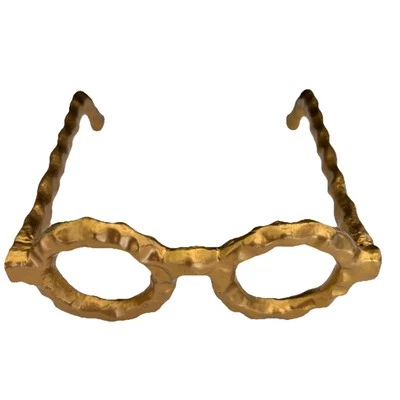 "Estatuilla grande de metal dorado con marcos de gafas de lectura redondas decoración del hogar 7,5""" Foto 1 de 4
