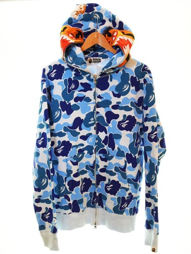 A BATHING APE (BAPE) Felpa con cappuccio e zip BAPE Abathing Ape mimetica tigre blu L usata