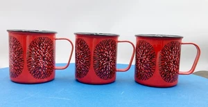 1960s Arabia Finel Snowflake Finland Red Enamel Mug Set of 3 MCM - Picture 1 of 11