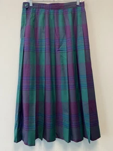Vintage Pendleton 100% Virgin Wool Plaid Green Purple Women's Skirt—Size 14 - Picture 1 of 8