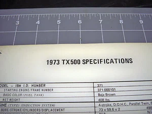 HOJA DE DATOS ESPECIFICACIONES DE SERVICIO DE TIENDA YAMAHA TX500 NOS 1 CANTIDAD OEM ENVÍO GRATUITO - Imagen 1 de 2