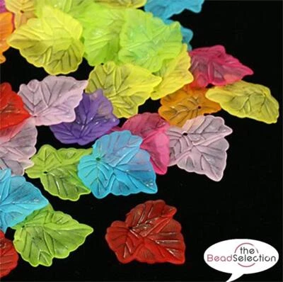 40 Leaf Beads Frosted Lucite Acrylic Charms 24mm x 22mm Jewellery Making LUC6 - Image 1 of 2