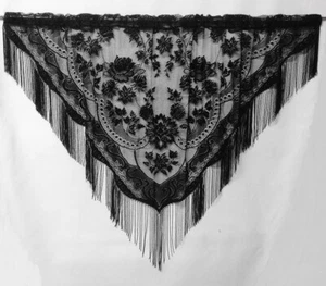Lace Fringe Valance Black 57" x 35" Victorian Style Bedroom Livingroom - Picture 1 of 4